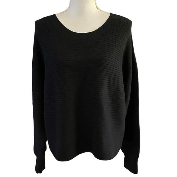 Good American Size 3 Large Crewneck Ribbed Sweater Black Long Sleeves Boxy Fit - Picture 1 of 4